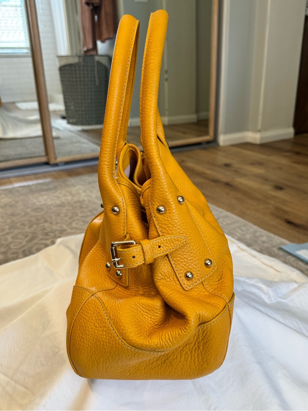 Dooney & Bourke Belvedere Yellow Pebbled Leather Satchel Handbag - Picture 4 of 13